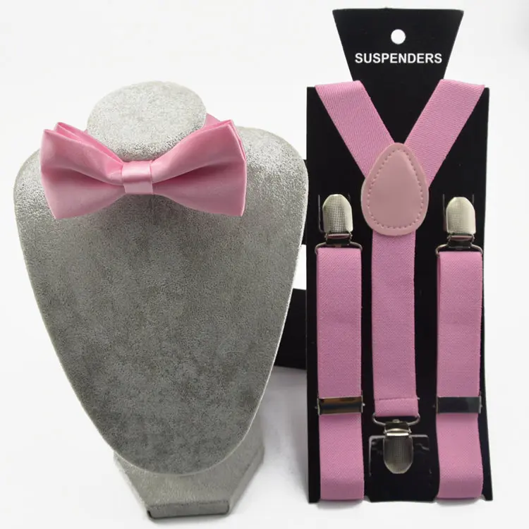 Регулируемый комплект с подтяжками и галстуком-бабочкой для мальчиков и девочек, черные эластичные подтяжки на свадьбу для маленьких детей - Цвет: Розовый