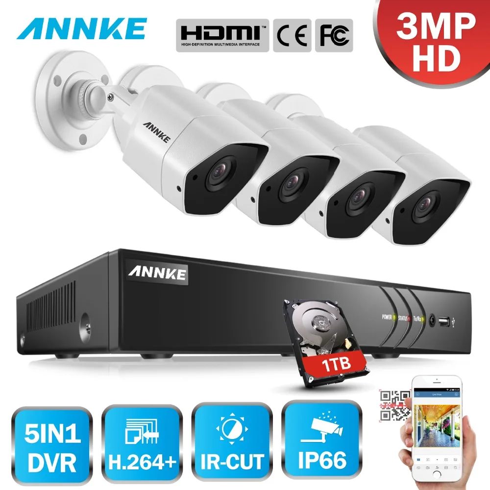 

ANNKE Full HD 8CH 3MP 5in1 Security DVR System CCTV Kit 4pcs Outdoor Weatherproof Bullet Surveillance Camera Security System Kit