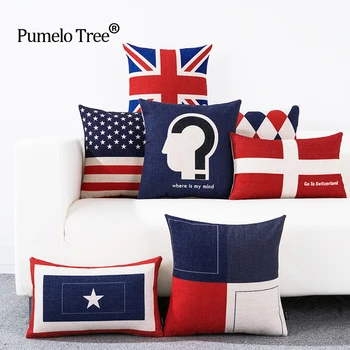 

England America Flag Cushion Cover Print Linen Decorative Pillowcase Chair Seat British style Pillows Case Blue Red Geometric