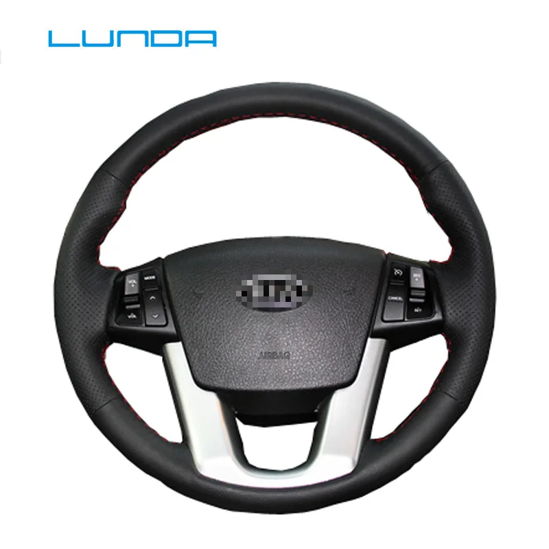 

LUNDA Black Leather Car Steering Wheel Cover for Kia Sorento Kia Cadenza K7 special hand-stitched steering wheel cover