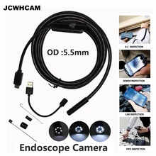 JCWHCAM эндоскоп 5,5 мм 2в1 USB эндоскоп Android камера 5 м змеиная трубка труба осмотр 2 м USB эндоскоп Водонепроницаемый Бороскоп HD