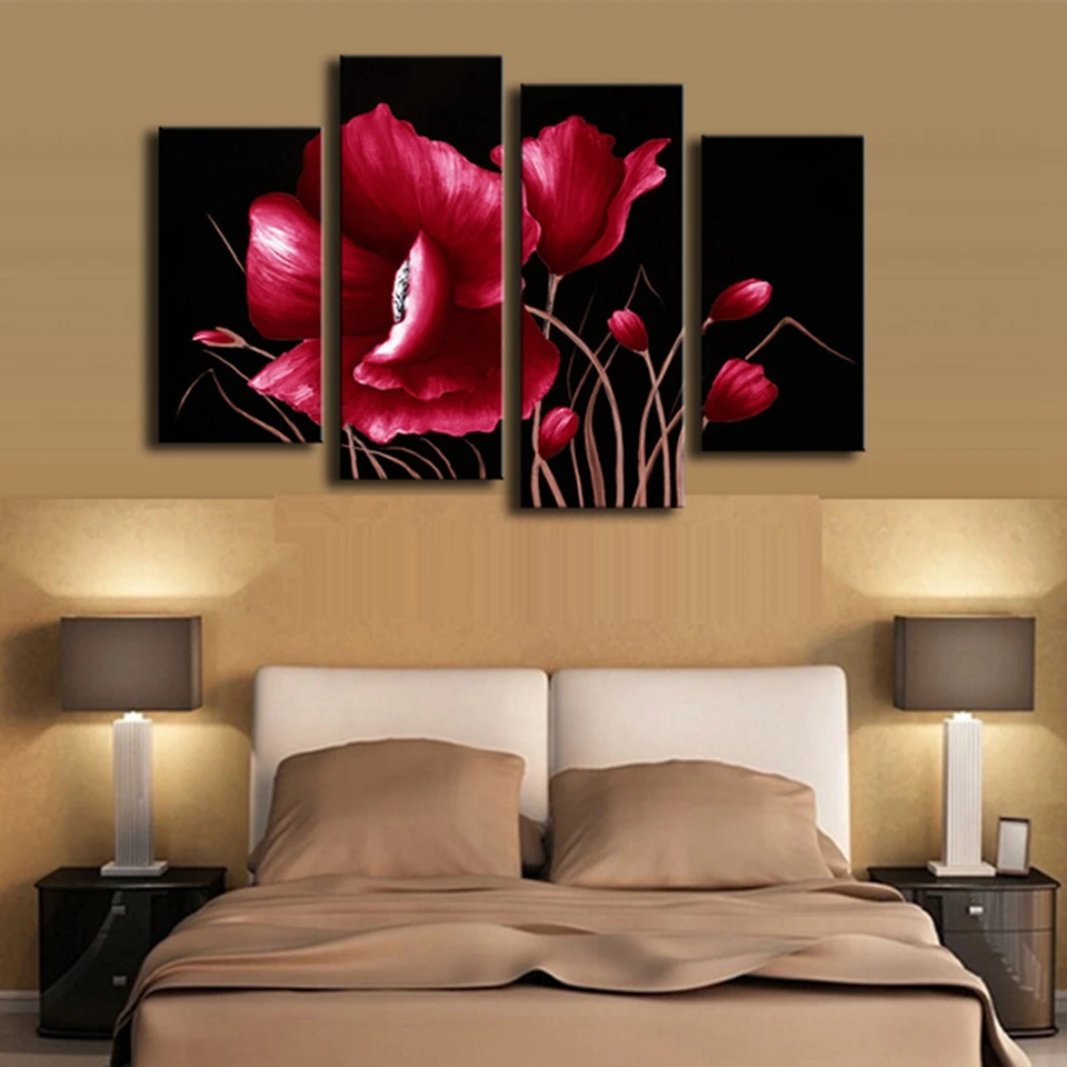 Printed-Oil-Art-Painting-Red-Flower-In-Black-4-Pcs-Set-Combined-Canvas-Paints-Living-Room.jpg_640x640