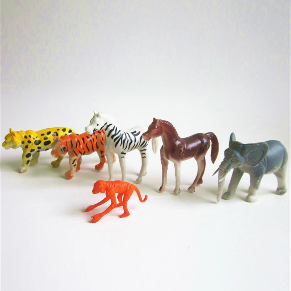 

6PCS/set Plastic Zoo Animal Figure Tiger Leopard Hippo Giraffe Lovely Animal Toys Set Gift For Kids Toy