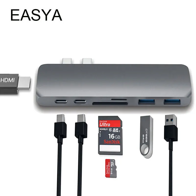  EASYA USB-C Hub adaptador HDMI USB tipo C Hub muelle con Hub3.0 PD de TF lector de tarjetas SD para