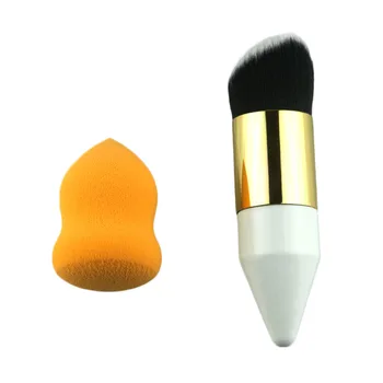 

KESMALL 2PCS Makeup Brush Set Short Handle Powder Foundation Brushes With Cosmetic Puff Kit Face Make Up Tools Kits CO197P
