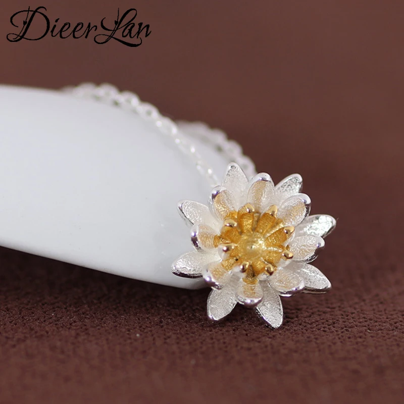 

DIEERLAN Trendy Luxury Brand 925 Sterling Silver Flower Lotus Statement Necklaces For Women Fashion Kolye Collares Bijoux