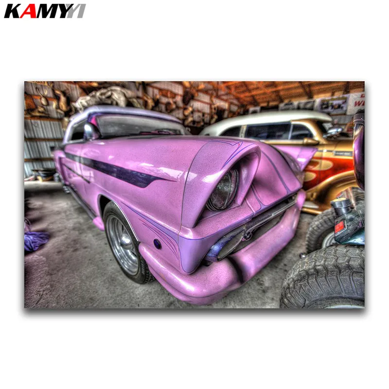 

Full Round Diamond painting scenery DIY 3D Diamond mosaic Purple car Full Square Diamond embroidery Cross stitch ancient