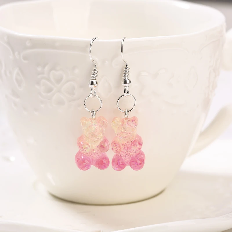 1pair Fashion Craft Resin glitter colorful gummy bear Drop Earrings For Women Japan/Korean Fashion Jewelry Wholesale - Image 4