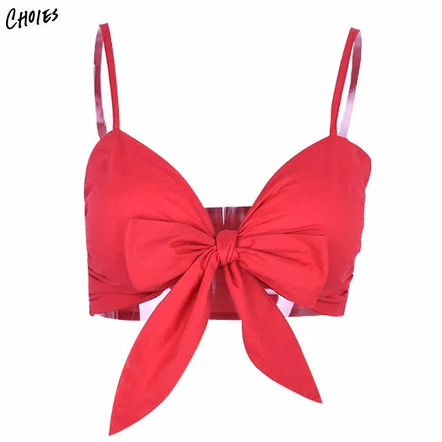 Red Spaghetti Strap Bow Tie Front Bralette in Women's Bras Sexy High
