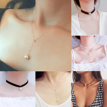 

Necklace For Women Pearl Pendant Collar Trend Gold Silver Girls Jewelry Fashion Hanging Charm Banquet