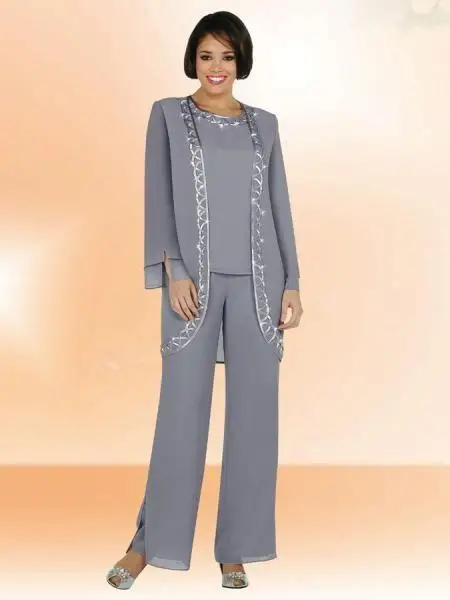 Plus Size Chiffon Mother of The Bride Pants Suits Tunic Trousers ...