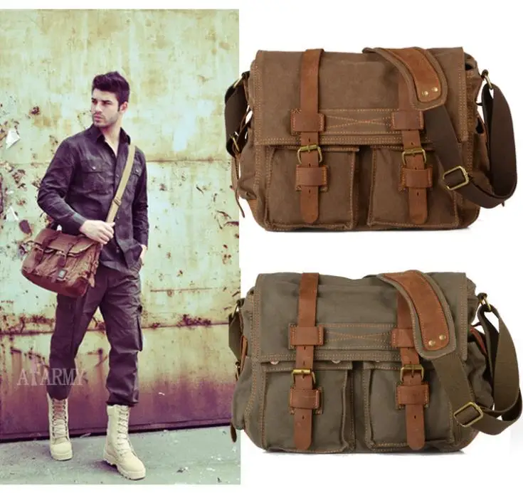 Vintage Style Men's Canvas Shoulder Casual School Military Messenger Travel Bag 
