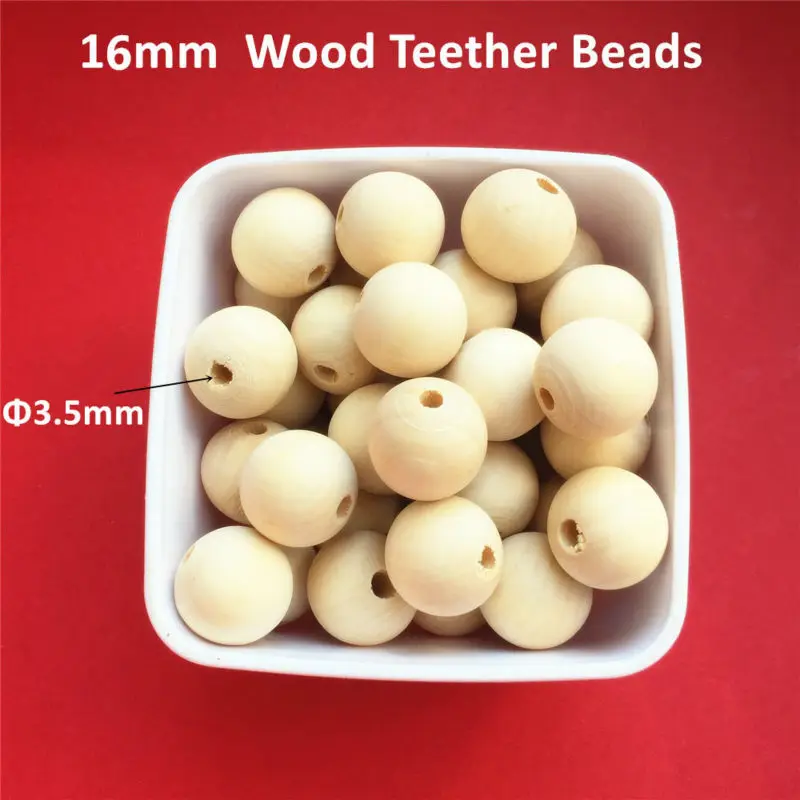 100pcs/lot Round unfinished nature wooded beads Baby pacifier Chain Clip Dummy Teething Jewelry Necklace Wood Beads