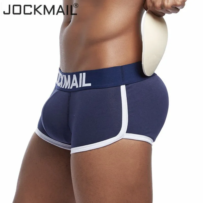 JOCKMAIL, фирменное усиление выпуклости, мужское нижнее белье, боксеры, шорты, волшебные ягодицы, включает в себя переднюю и заднюю бедра, Двойная съемная чашка пуш-ап