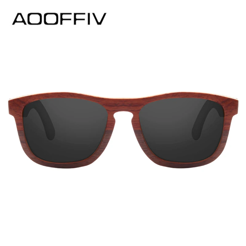 От AOOFFIV, фирменный дизайн Для мужчин солнцезащитные очки поляризованные зеркальные линзы солнцезащитные очки в деревянной оправе Классическая квадратная оправа мужские оттенки UV400