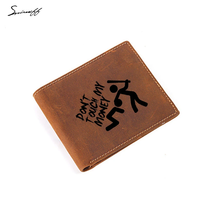 

Small Coin Pocket Men Wallets Engraved Letters Don't Touch My money Purse Cow Leather Wallet Male Two Fold Card Holder Purse