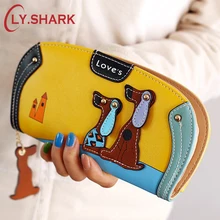 LY.SHARK Cartoon dog women purse bag designer wallets famous brand women wallet long money clip dollar price zipper coin pockets