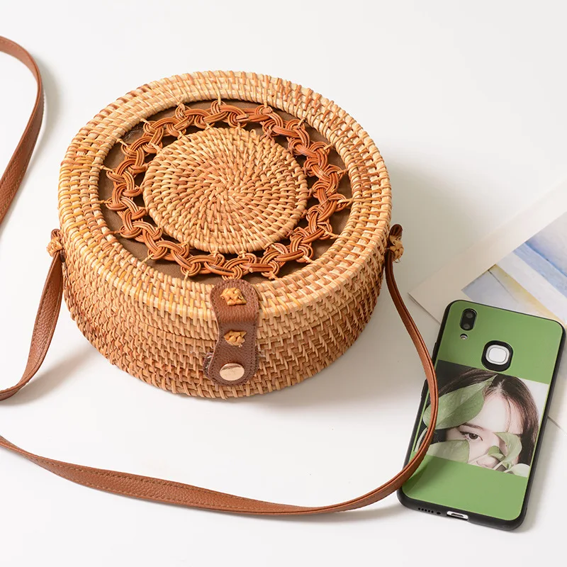 20x8 سنتيمتر دائرة منسوجة يدويا المرأة حقيبة ساع جولة الرجعية الروطان القش الشاطئ Crossbody حقيبة نوعية جيدة بولسا الغمد