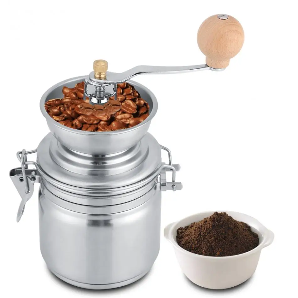 Портативная кофемолка из нержавеющей стали, регулируемая ручная кофемолка, мельница для бобов, бытовые инструменты, ручная кофемолка