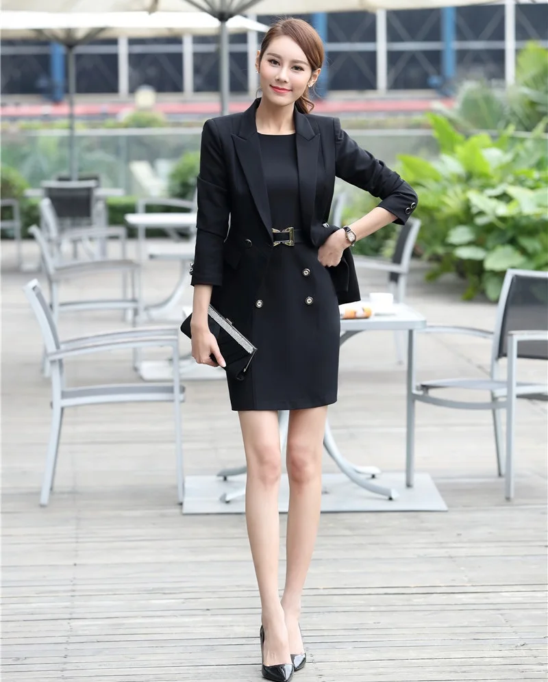 

Ladies Black BLazer Women Business Suits Formal Office Suits Work Dress and Jacket Sets Office Uniform Style