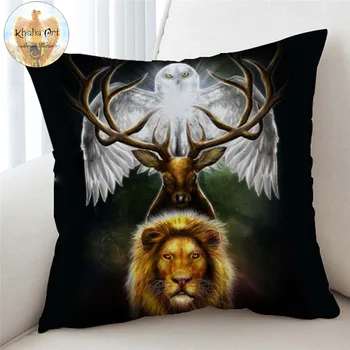 

Leaders of the Earth by KhaliaArt Cushion Cover 3D Double Side Printed Pillow Case Animal Pillow Covers Eagle Lion Kussenhoes