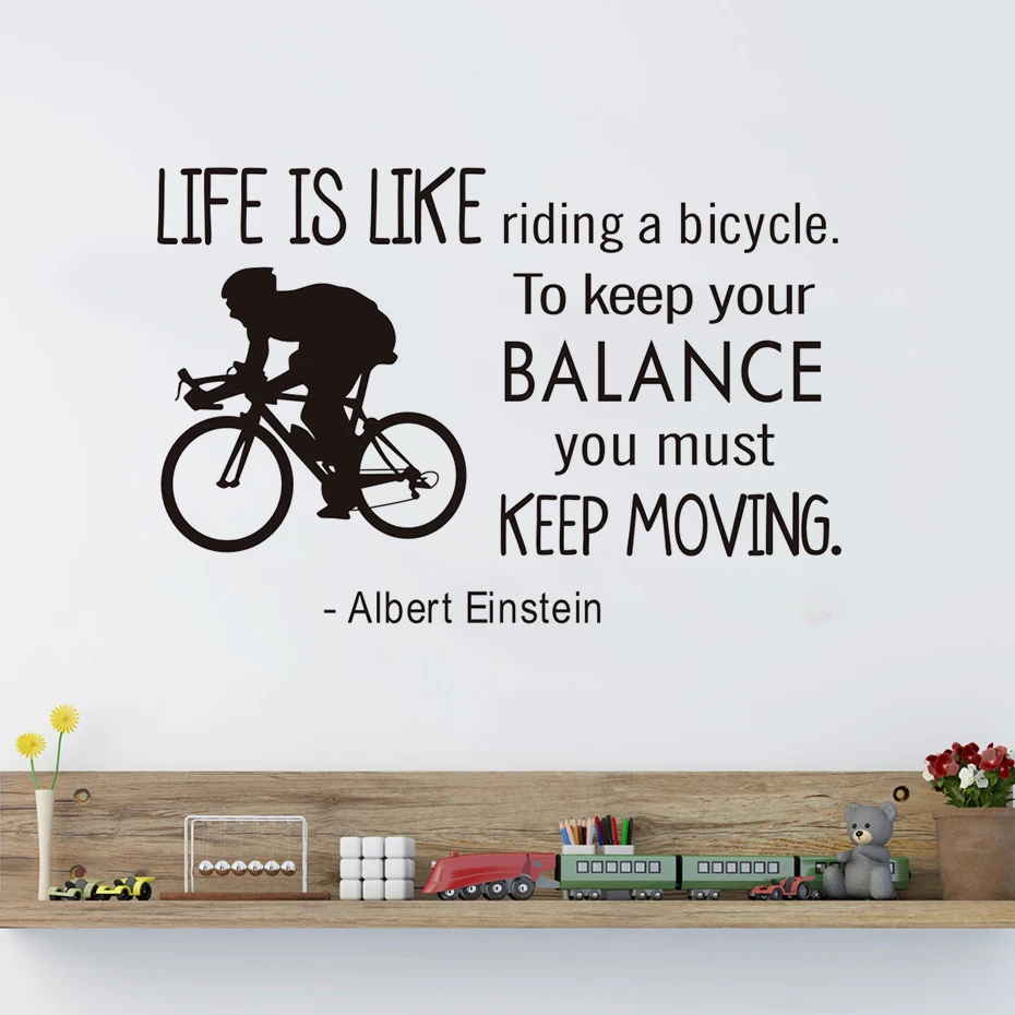 Free Shipping Motivation Quotes Life Is Like Riding A Bicycle Balance Wall Stickers Home Decor Living Room Vinyl Adhesive Decals in Wall Stickers from Home
