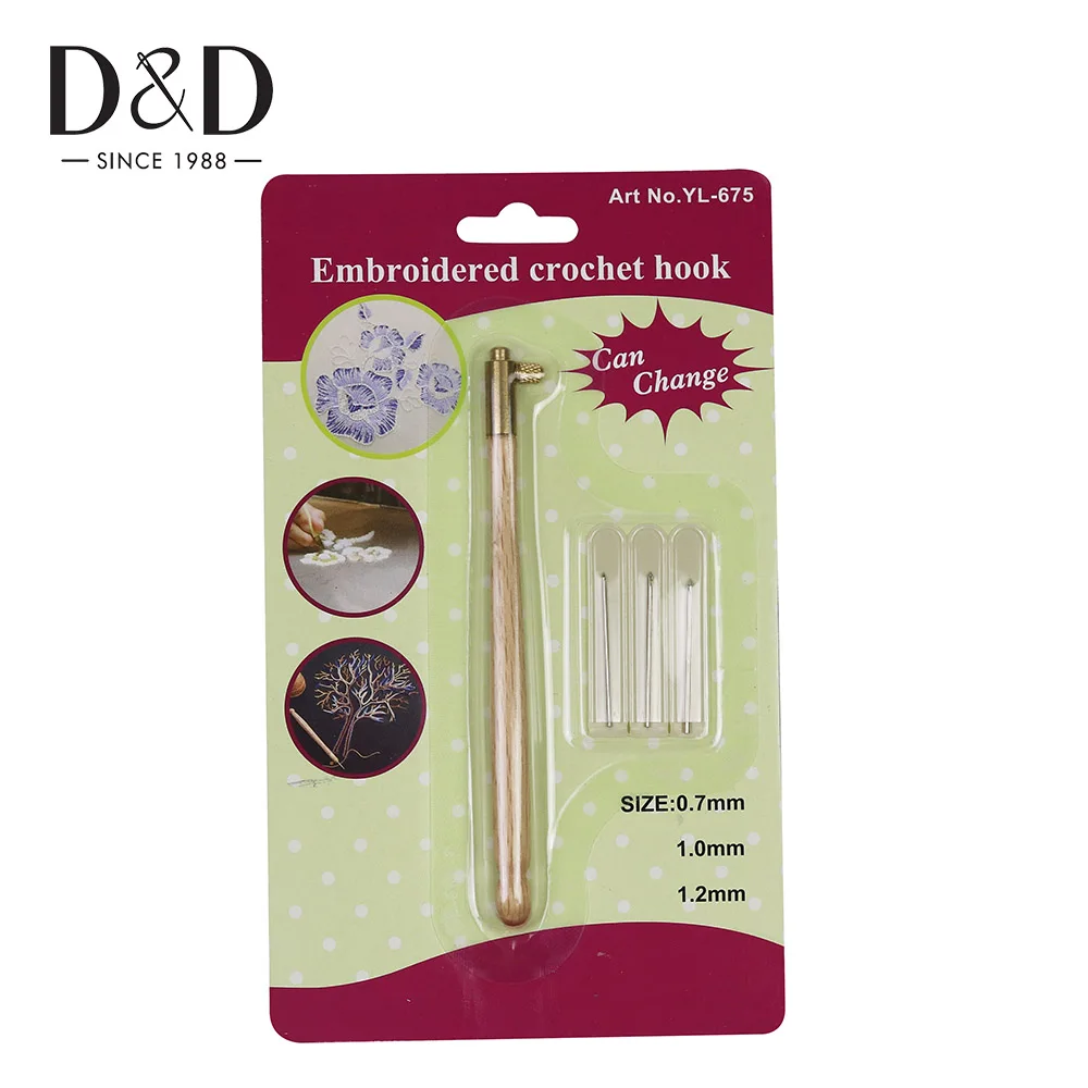 

1 Set Embroidery Crochet Hook Wooden Handle Tambour Metal Crochet Hook with 3pcs Needles Embroidery Beading Crochet DIY Craft