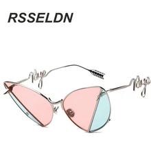 RSSELDN 2016 New Cat’s eye sunglasses Women’s latest design rivet color Patchwork glasses Personality Lens leg UV400 WY025