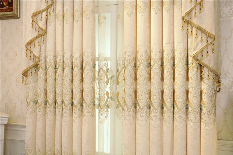 Бежевый роскошная вилла вышитые затемненные занавески s для гостиной окна высокое качество шениль спальня на заказ готовые занавески