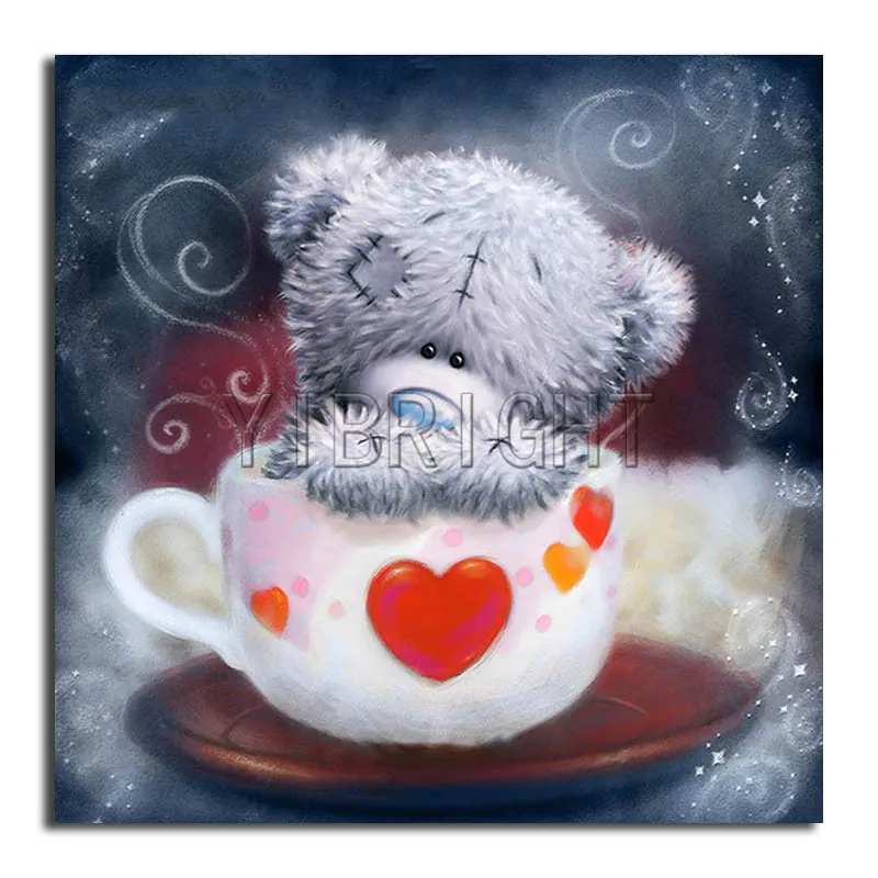 

Diy 5D Diamond Painting Cross Stitch Crystal Square Rhinestone Full Mosaic Drill Diamond Embroidery Bear Cup fabric Home Decor