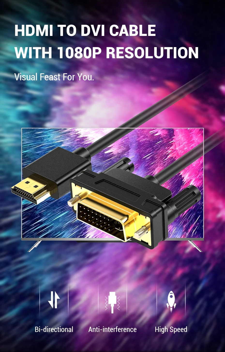 TOPK HDMI к DVI к HDMI DVI-D 24+ 1 Pin адаптер 4K двунаправленная передача DVI D Мужской к HDMI Мужской кабель для lcd DVD HDTV