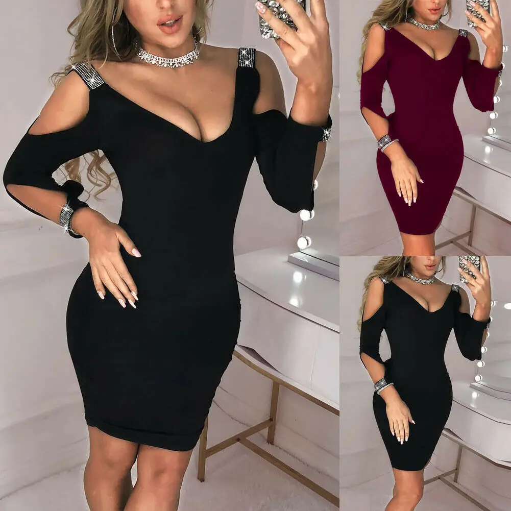 

Fashion Women Ladies Sexy Bodycon Dress Evening Party Club Mini Pencil Dress Summer Cold Shoulder Dresses