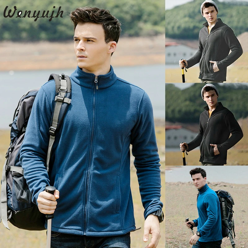 

Wenyujh 2019 Fall and Winter Style Men's Full-Zip Polar Fleece Warm Tech Jacket Male Solid Long Sleeve Stand Collar Jackets