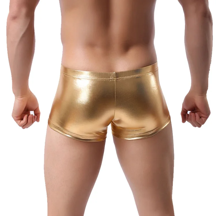 Для мужчин нижнее белье Краски ПВХ классический шорты-боксеры Для мужчин модные тенденции узкие кожаные металлическое кольцо брюки мужские трусики HYMS172