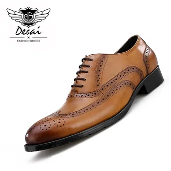 

2019 New Arrival Summer Shoes Men Retro British Bullock Carved Leather Shoe Men Causal Breathable Oxford Shoe Size 38-44