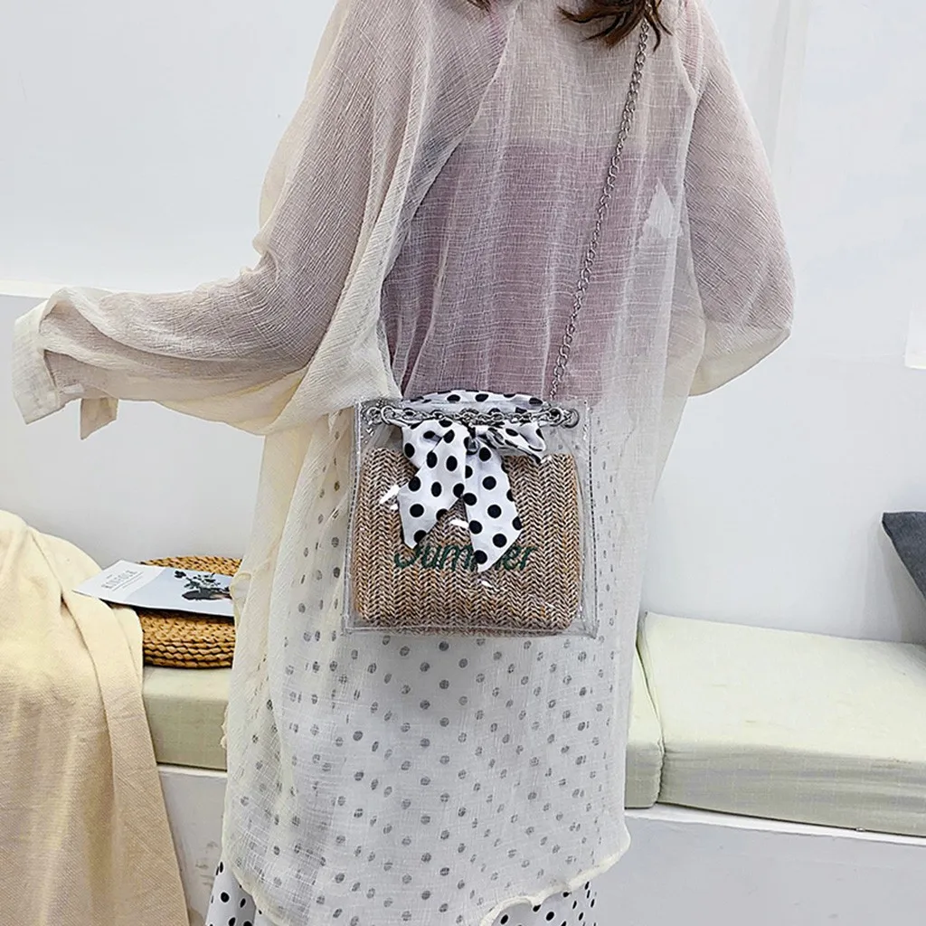 Женская сумка через плечо, модная соломенная плетеная прозрачная сумка на плечо, летняя Водонепроницаемая пляжная сумка, женская сумка-мешок