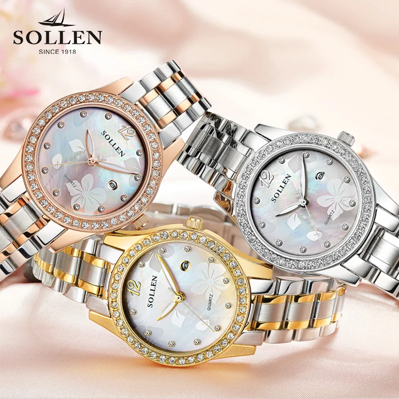 

2018 Solon luxury Watch Women Quartz Watches Fashion Stainless Steel Band Analog Quartz Round Wrist Watch Relogio Feminino