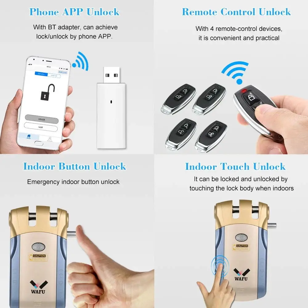 WAFU WF-010U Wireless Security Invisible Keyless Entry Door Intelligent Lock iOS Android APP Unlocking with 4 Remote Keys