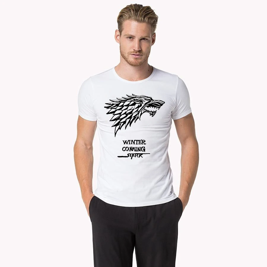 

GLENN BERGER Game of Thrones WINTER COMING STARK Men T Shirts printed 2019 summer 100% Tops Tees Men's Short Sleeve tshirt