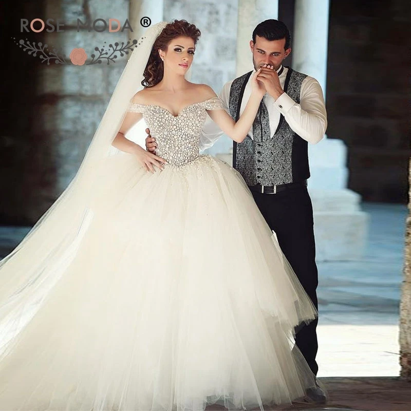 Rose Moda Luxury Princess Wedding Dress 2019 With Pearls Off