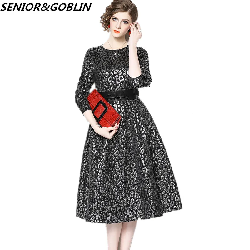 

Newest 2019 High Quality Spring Designer Runway Party Dress Women's Elegant Black Long Embroidery Jacquard Dress Vestidos
