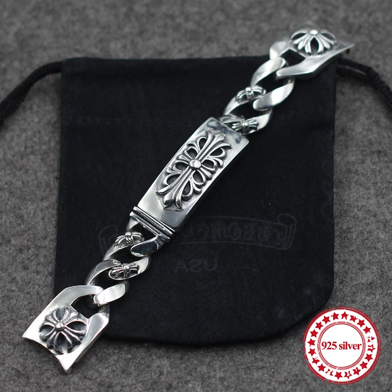 S925 серебро Мужская цепочка для наручных часов classic хип-хоп, панк-стиль кресты армии форма цветка браслет подарок любовника