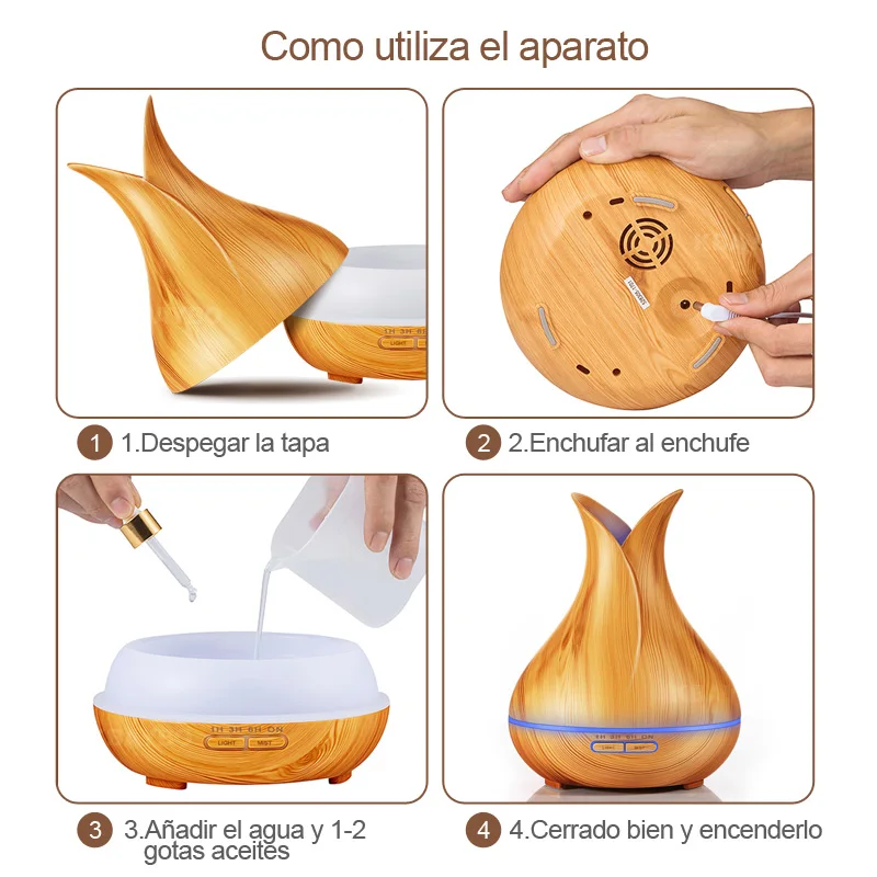 400ML KBAYBO Remote Control Ultrasonic Wood Grain Humidifier Aromatherapy Aroma Essential Oil Diffuser for Home Bebe