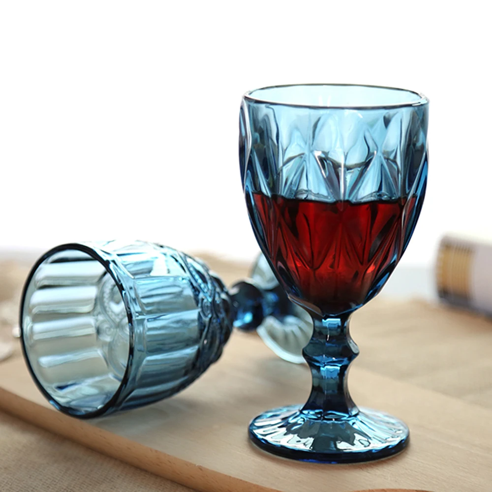 4 шт. набор 330 мл многоцветная рельефная стеклянная чашка для вина с гравировкой Призма разные цвета подножки Бокалы Стеклянные Стаканы для виски винтажная Корона