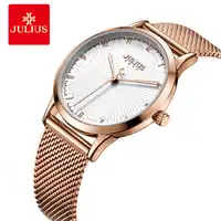 Julius ง่าย Rose gold สแตนเลสสตีลนาฬิกาผู้หญิงนาฬิกาสุภาพสตรีสร้อยข้อมือควอตซ์นาฬิกาข้อมือ Relogio Feminino
