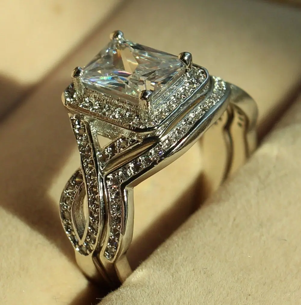 9mm7 mmprincess cut diamonique cz 10kt white gold filled simulated stones engagement wedding ring - Moissanite Wedding Rings 9mm7 mmprincess cut diamonique cz 10kt white gold filled simulated stones engagement wedding ring - Moissanite Wedding Rings