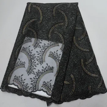 

Free shipping (5yards/pc) high quality rhinestones fixed African French net lace fabric with embroidery for party dress FLP978