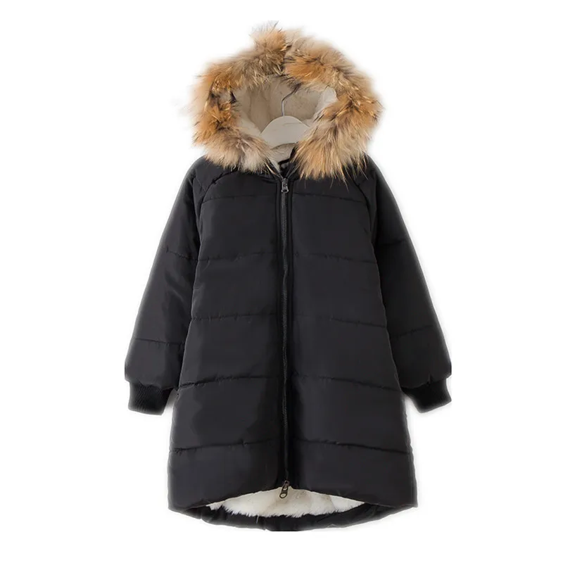 

6 to 16 years kids & teenager girls racoon fur hooded thick fleece winter warm parkas jacket & coat children casual outwear
