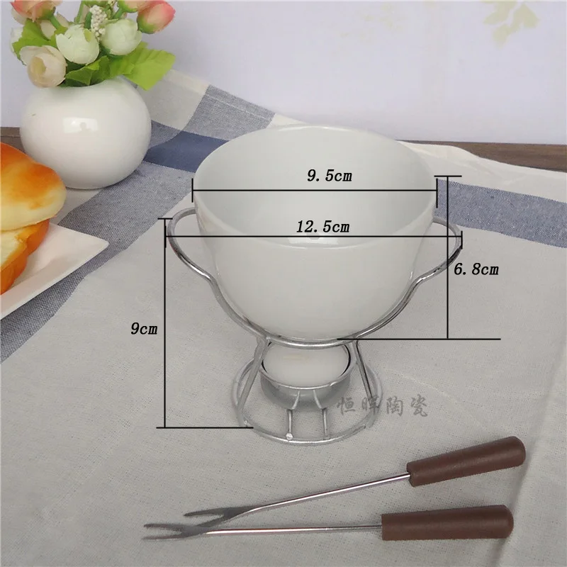  Ceramic Chocolate Fondue Set Cheese Knife Warmer Chocolate Pot On a Metal Stand Chocolate Fondue Ut