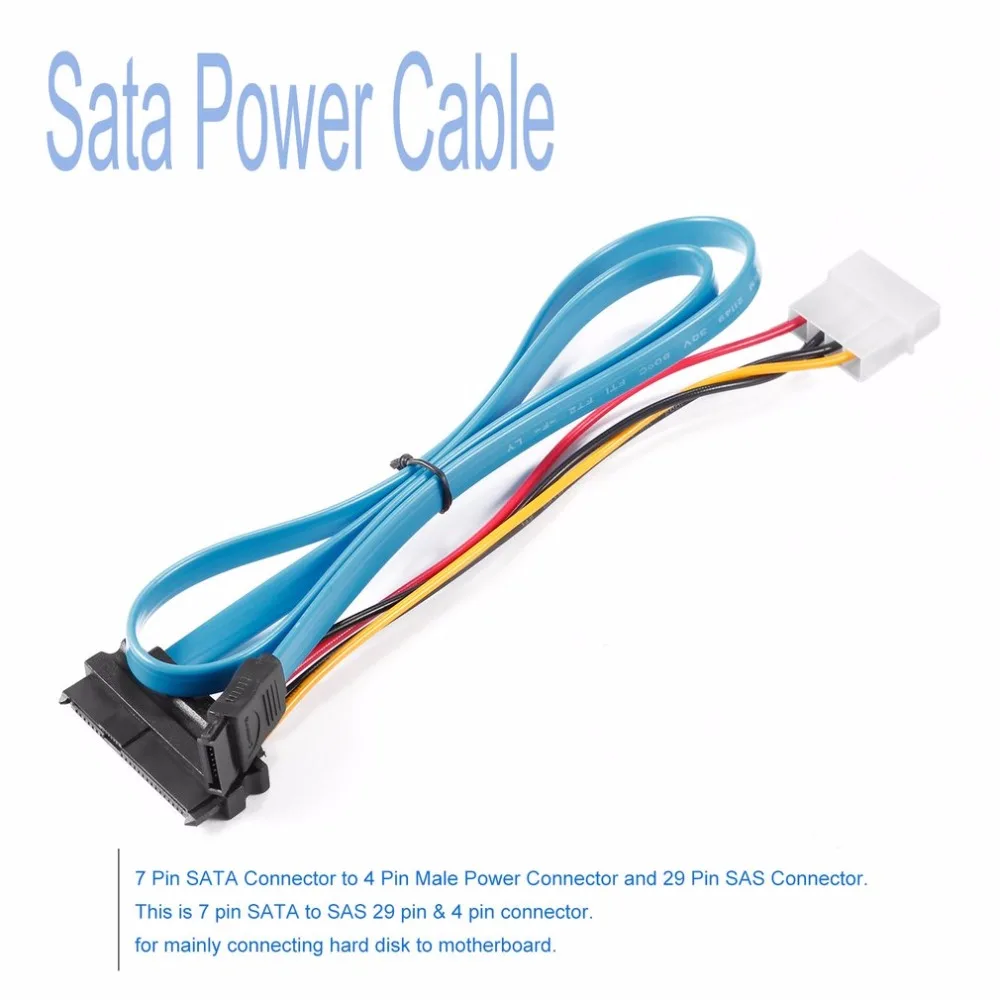 7 Pin SATA Serial ATA to SAS 29 Pin & 4 Pin Cable Male Connector